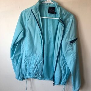Blue rain jacket